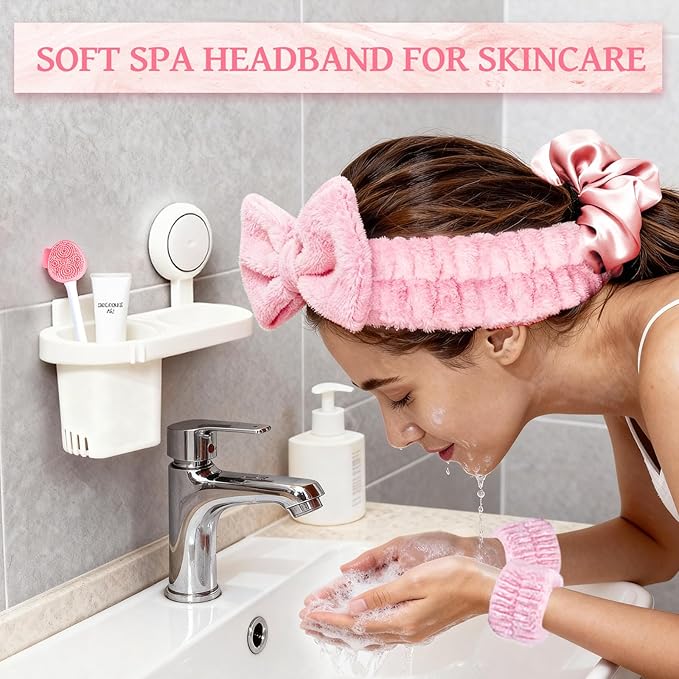 Small Gifts for Women - Spa Headband for Washing Face Set for Her with Headband, Wristbands, Bath Sponge, Scrunchie & Face Brush, Thoughtful Birthday Gift for Mom, Wife, Girlfriend or Best Friend