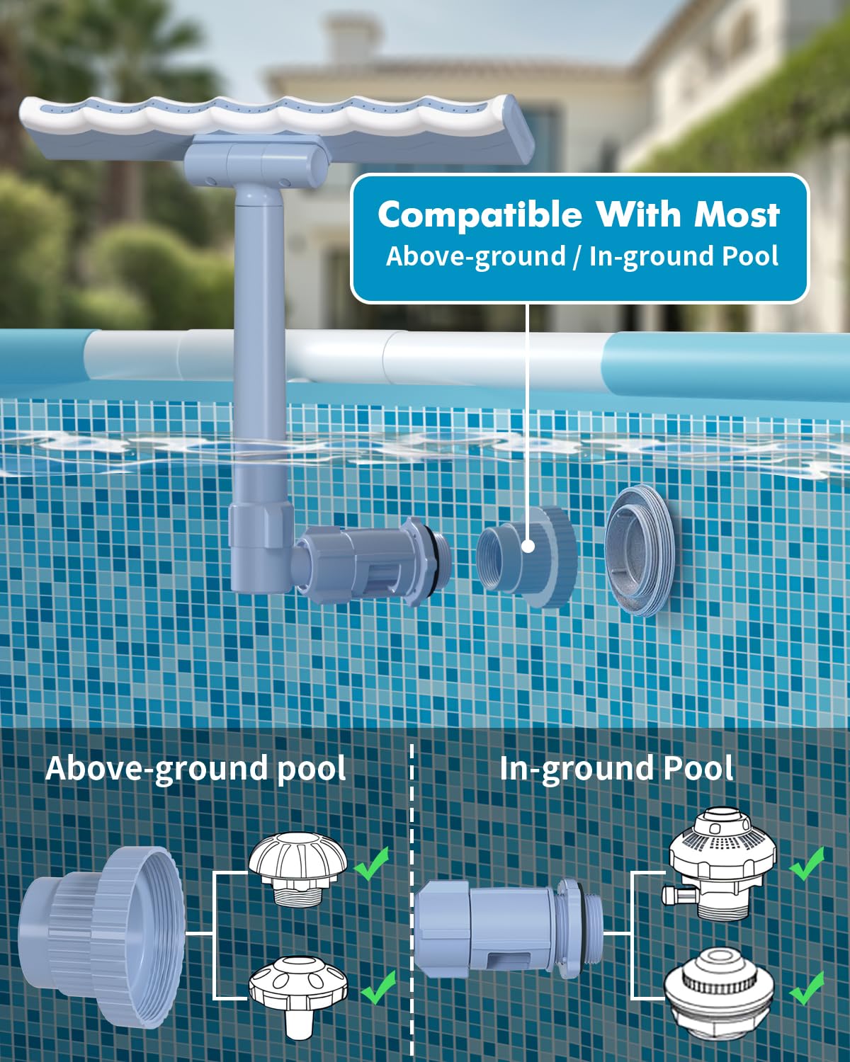 【2026 Upgrade】 Pool Fountain for Above and In-Ground Pools, 360° Adjustable Wide Waterfall Sprinkler with Extension Tube, Swimming Relaxation & Cooling 10-20 Degrees ﻿ ﻿ ﻿ ﻿