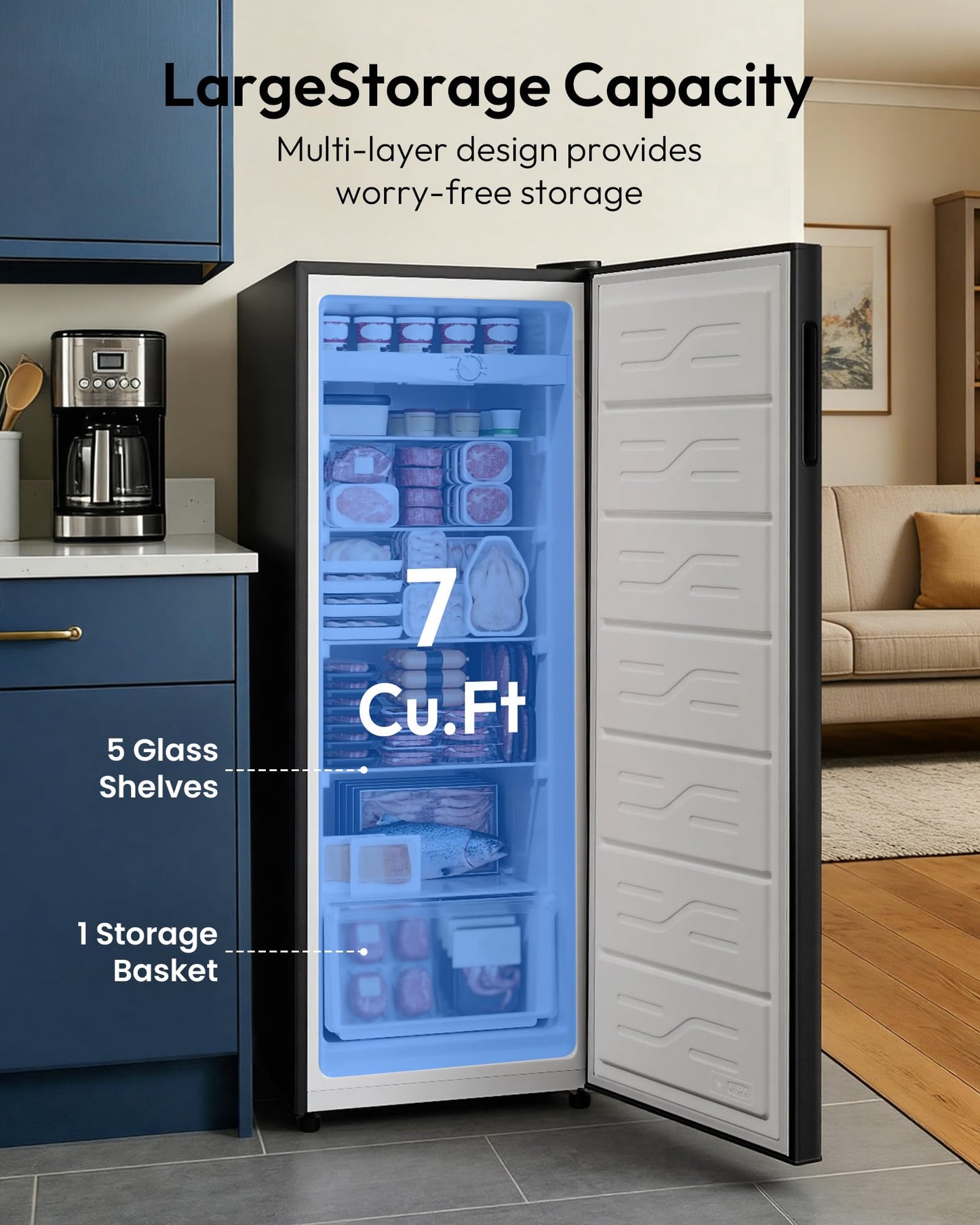 ICEVIVAL 1.1 Cu.ft Upright Freezer, Stand Up Freezer with 7-Level Mechanical Thermostat, Compact Freezer for Office, Apartment, Dorm, Reversible Door, Silver