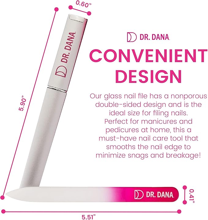 Dr. Dana Glass Nail File with Case - Premium Double-Sided Etched Crystal Nail File for Natural Nails, Protective Travel Case Included – Ideal Self Care Gift, Professional Quality by Dr. Dana