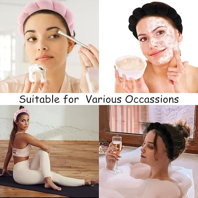 Chanaco Spa Headband and Wrist Bands for Women, Skincare HairBands Wrist Towels, Face Wash Hair Wraps Non Slip, Thick Facial Accessories for Makeup, Bath Shower Teen Girl Gifts Trendy Stuff