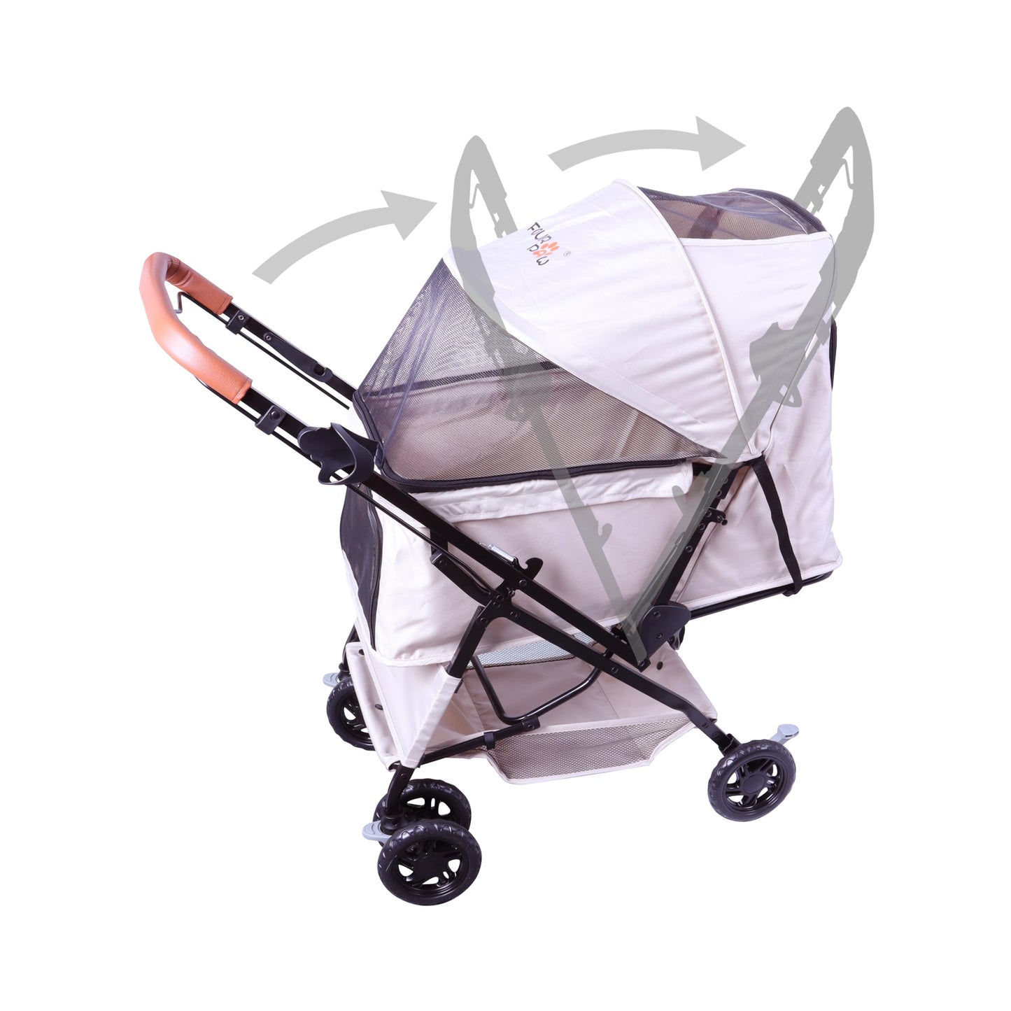 FOURPAW Reversible Pet Stroller (4 Wheels for Cats and Dogs) for Small and Medium Pets up to 33 lbs.Khaki