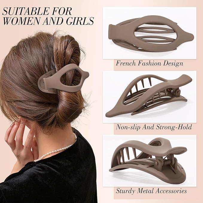 Obeoby 8 PCS Flat Hair Clips for Women, French Flat Claw Clips for Thin or Thick Hair Medium Large Hair Accessories Barrettes Duckbill Strong-Hold