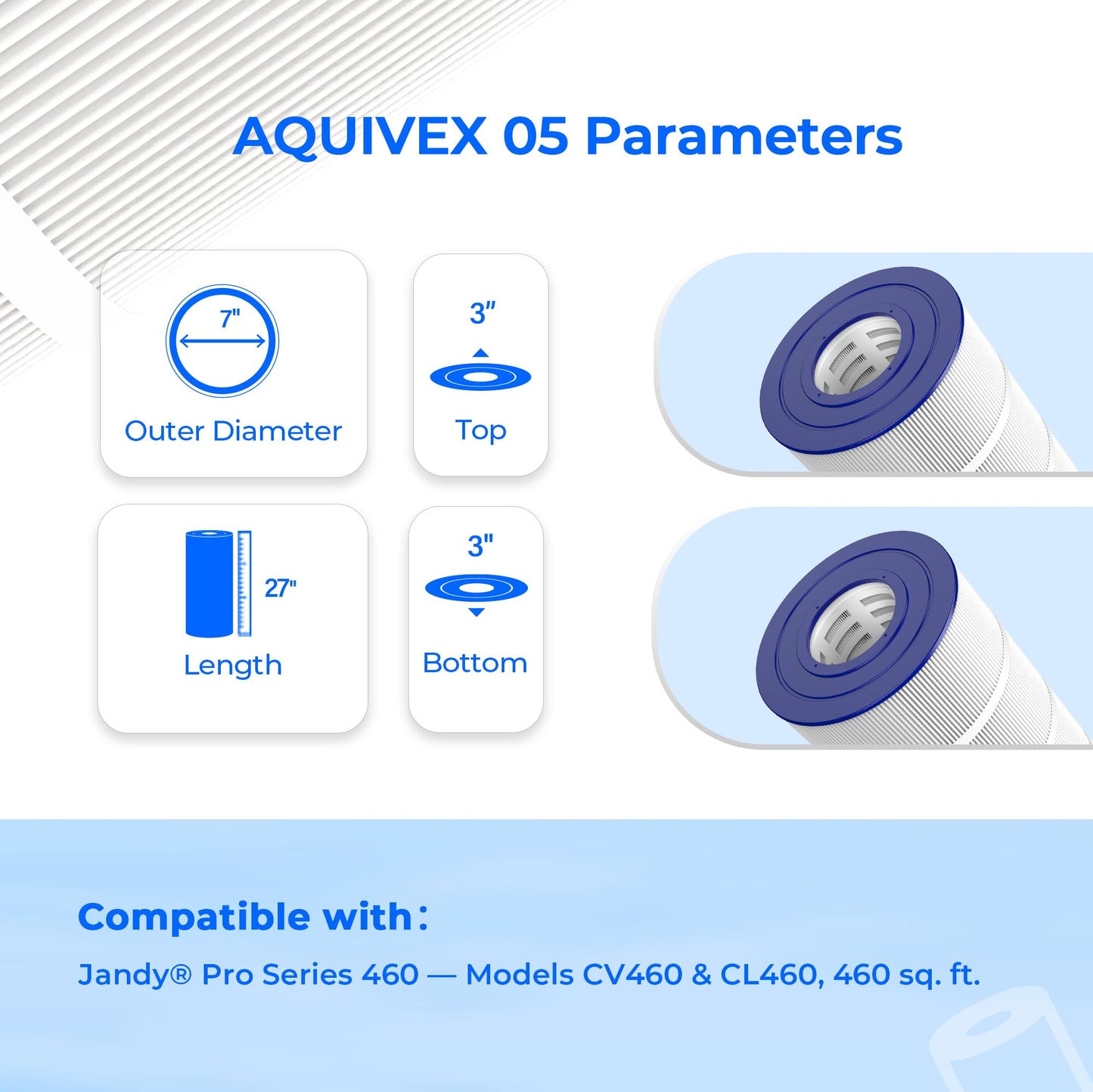 AQUIVEX CL460 Jandy Pool Filter Cartridge, Compatible with Jandy CL460, CV460, APCC7354, A0558000, R0554600, Pleatco PJAN115-PAK4, Unicel C-7468, Filbur FC-0810, FC-6410, Aladdin 21501 (4 Pack)