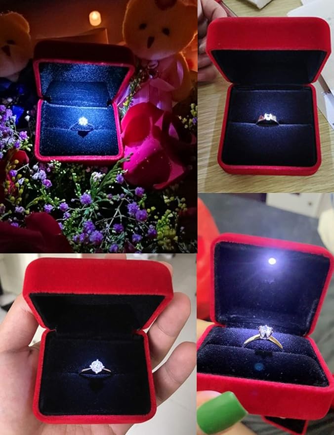 GBYAN Velvet Ring Box with LED Light Jewelry Display Gift Box for Proposal,Engagement, Wedding