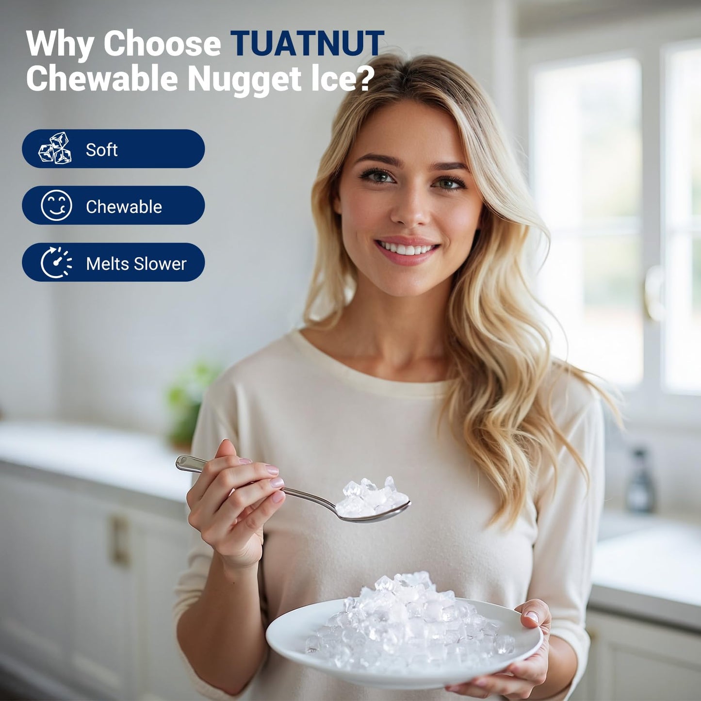 Nugget Ice Maker, 44lbs/24h Ice Makers Countertop, Soft Ice Ready in 5-10Mins Nugget Ice Maker Countertop, Self-Cleaning Pellet Ice Maker for Home, Kitchen, Office, Party