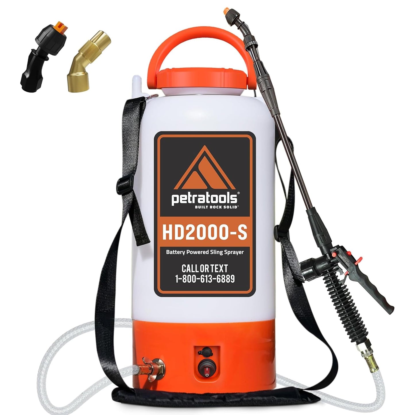 PetraTools Battery Powered Sprayer 2 Gallon - HD2000-S - Heavy Duty Electric Sprayer for Lawn and Garden Weed/Pest Control, Watering - with Battery, Charger & 2 Nozzles (2 Gallon)
