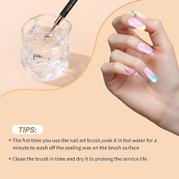 Metallic Nail Art Brushes, 5Pcs Nail Art Liner Brushes, Painting Art Design Brush Set Nail Dotting Drawing Tool for Long Lines, Thin Details, Fine Drawing Sizes 4/8/12/20/25mm, Rose Gold