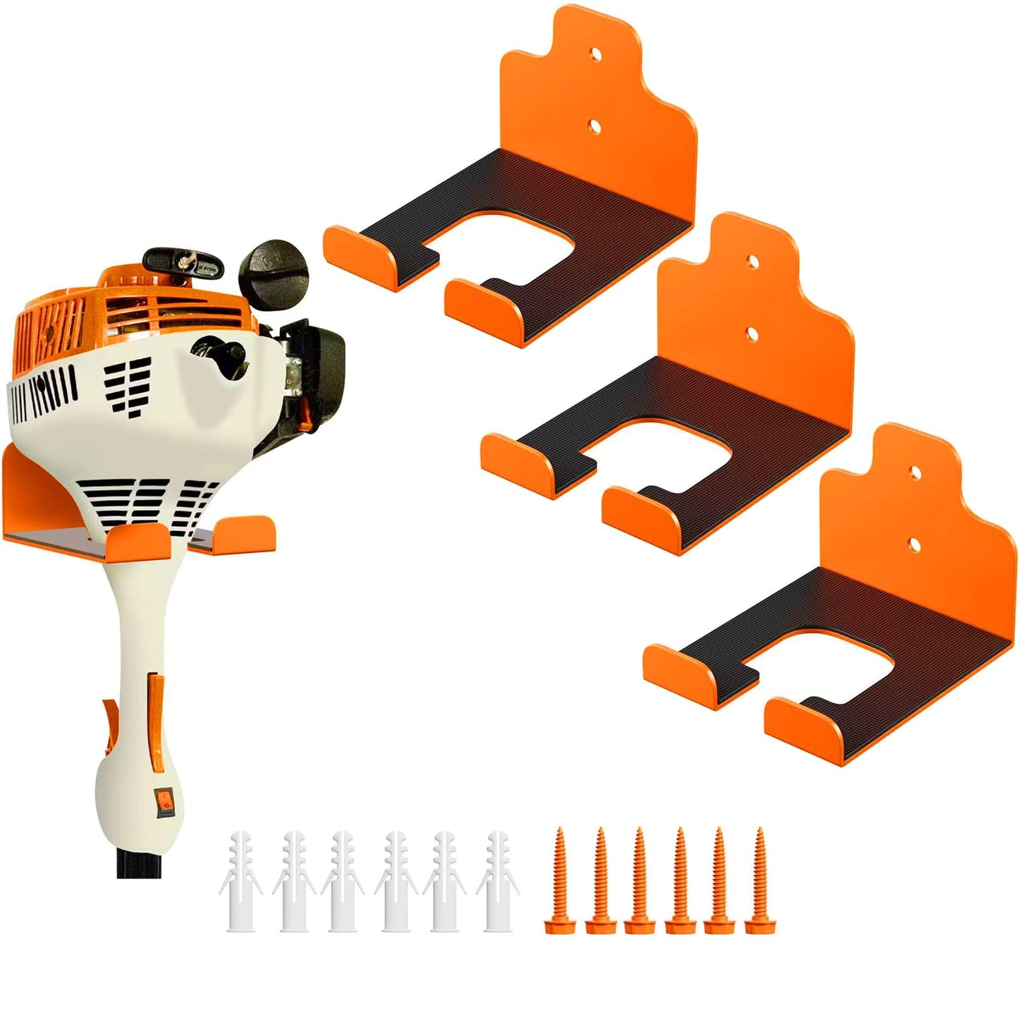 JNIHEEP Garage Organizer Trimmer Rack, Garden Power Tool Hanger Weed Whackers Holder Wall Mounted for Grass Trimmer, Hedge Trimmer, Garage Trimmer, Garden Tools,3 Pack(Orange)