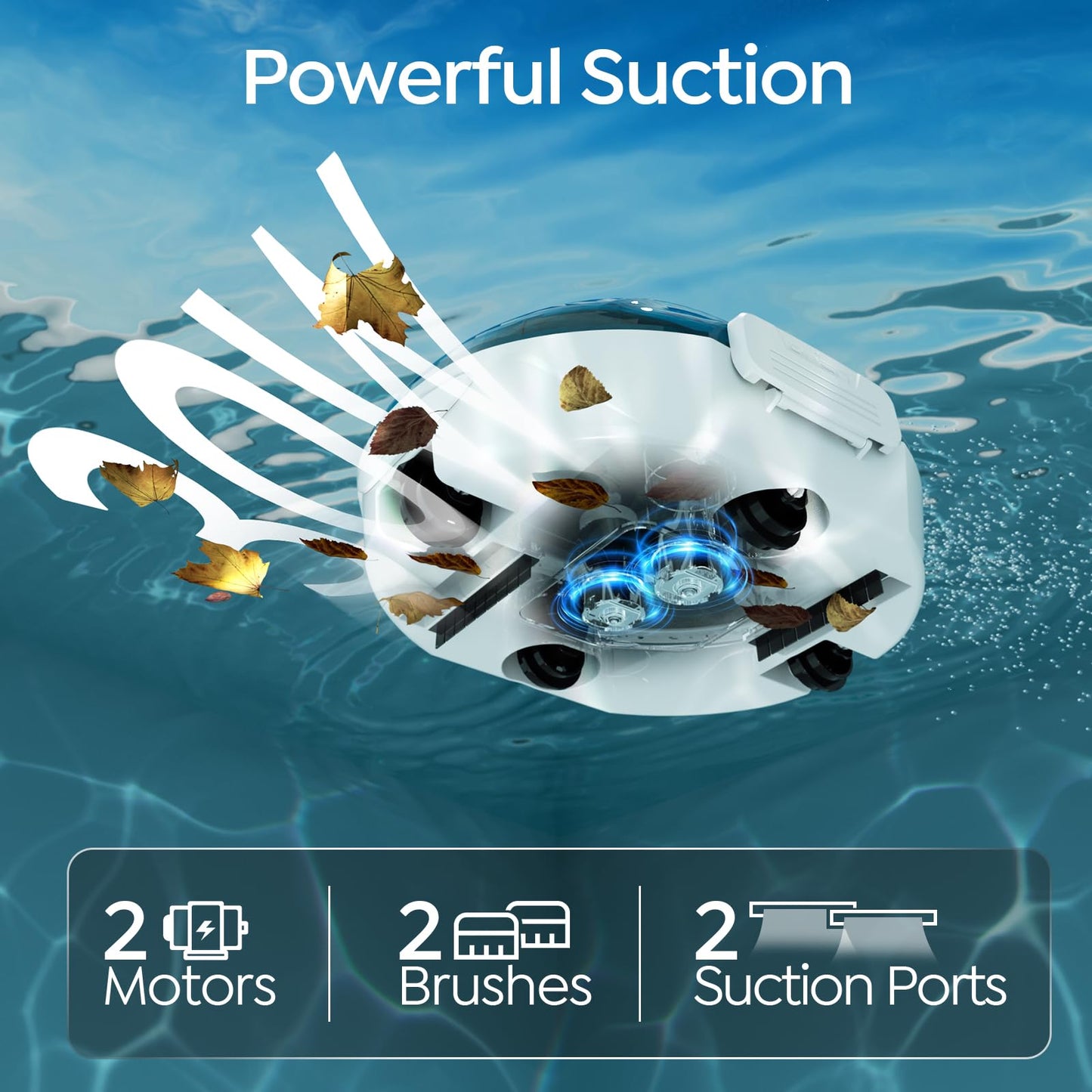 S2 Cordless Robotic Pool Cleaner for Above Ground Pools, Cordless Pool Vacuum, Dual-Layer Filtration, 90-Min Cleaning Cycle, Small-Medium Pool Coverage, Self-Parking (Sky Blue)