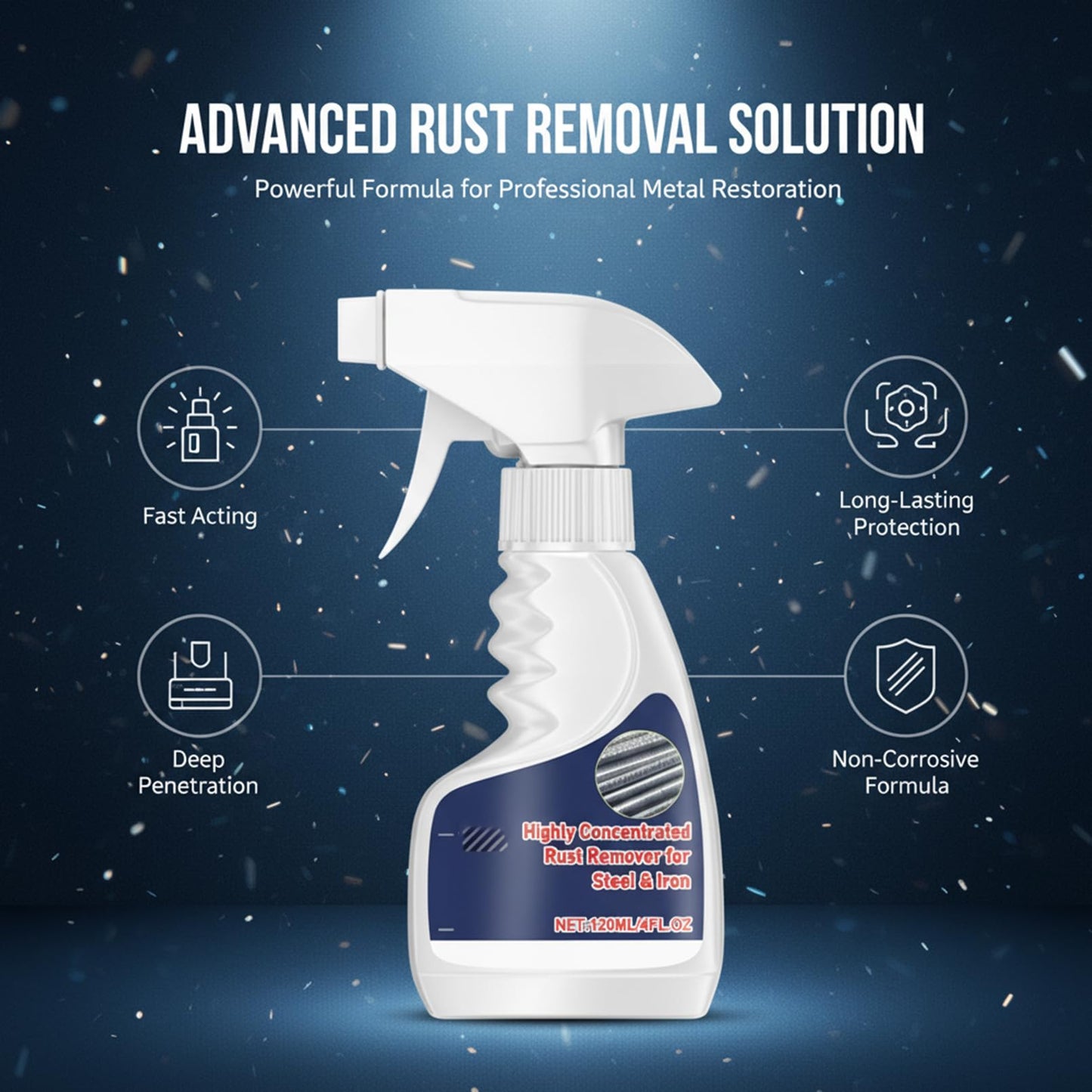 ROVIA Rust Remover Spray for Metal, Highly Concentrated Rust Remover for Steel Copper Stainless Steel, Heavy Duty Rust Remover Spray No Scrubbing, Fast Acting Rust Stain Remover 4 fl oz (1PC)