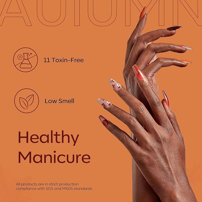 modelones Gel Nail Polish Set, 6 Colors Winter Brown Maple Burnt Orange Maroon Burgundy Red Glitter Gel Polish Cherry Mocha Turkey Pumpkin Color Changing Nail Polish LED Gift