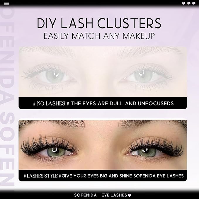 SOFENIDA Lash Clusters Wispy Lash Clusters Cluster Eyelash Extensions 10-18mm Natural Volume Lash Extension Eyelash Cluster Eyelash Extensions Comfortable DIY Individual Lashes Clusters with Thin Band