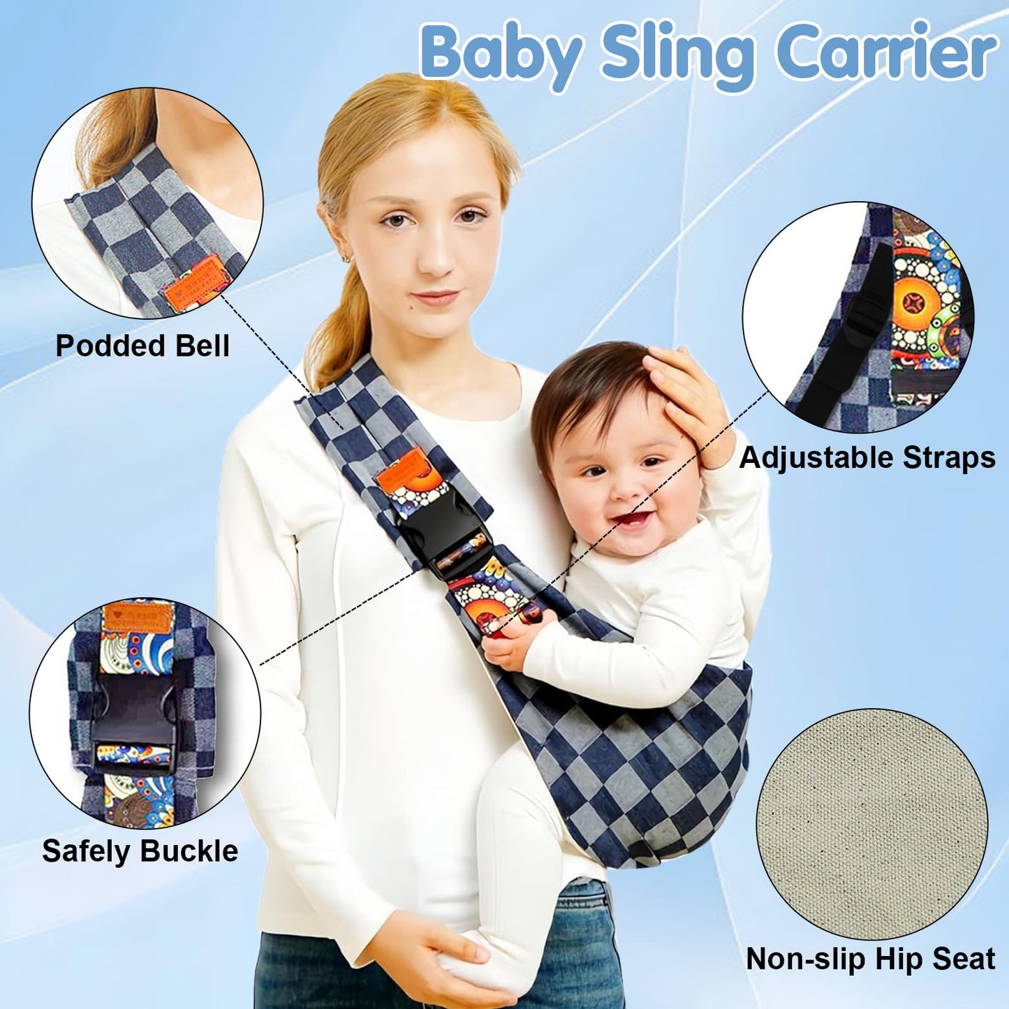 Baby Sling Carrier 2026 Baby Carrier Newborn to Toddler Sling Lightweight Baby Carrier Sling with Adjustable Straps Toddler Carrier Wrap for 10-30 lbs(Black Sailboat)