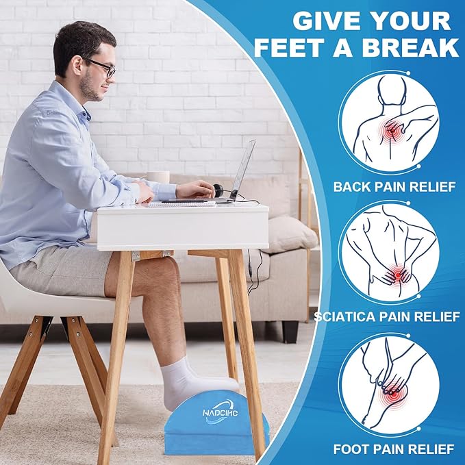 Foot Rest for Under Desk at Work, Foot Stool with Washable Cover, Comfortable Office Desk Accessories, Footrest with 3 Adjustable Heights, for Offices Gaming Chair, for Leg Support, Blue