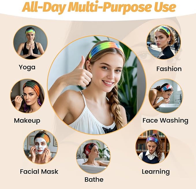 Headbands for Women - 6 Pack Wide Elastic Hair Bands | Stretchy Sweatbands Hair Bands | Soft Sports Thin Head Bands | Non-Slip Accessories Bands for Fashion, Washing Face, Workouts, Yoga, Daily Use