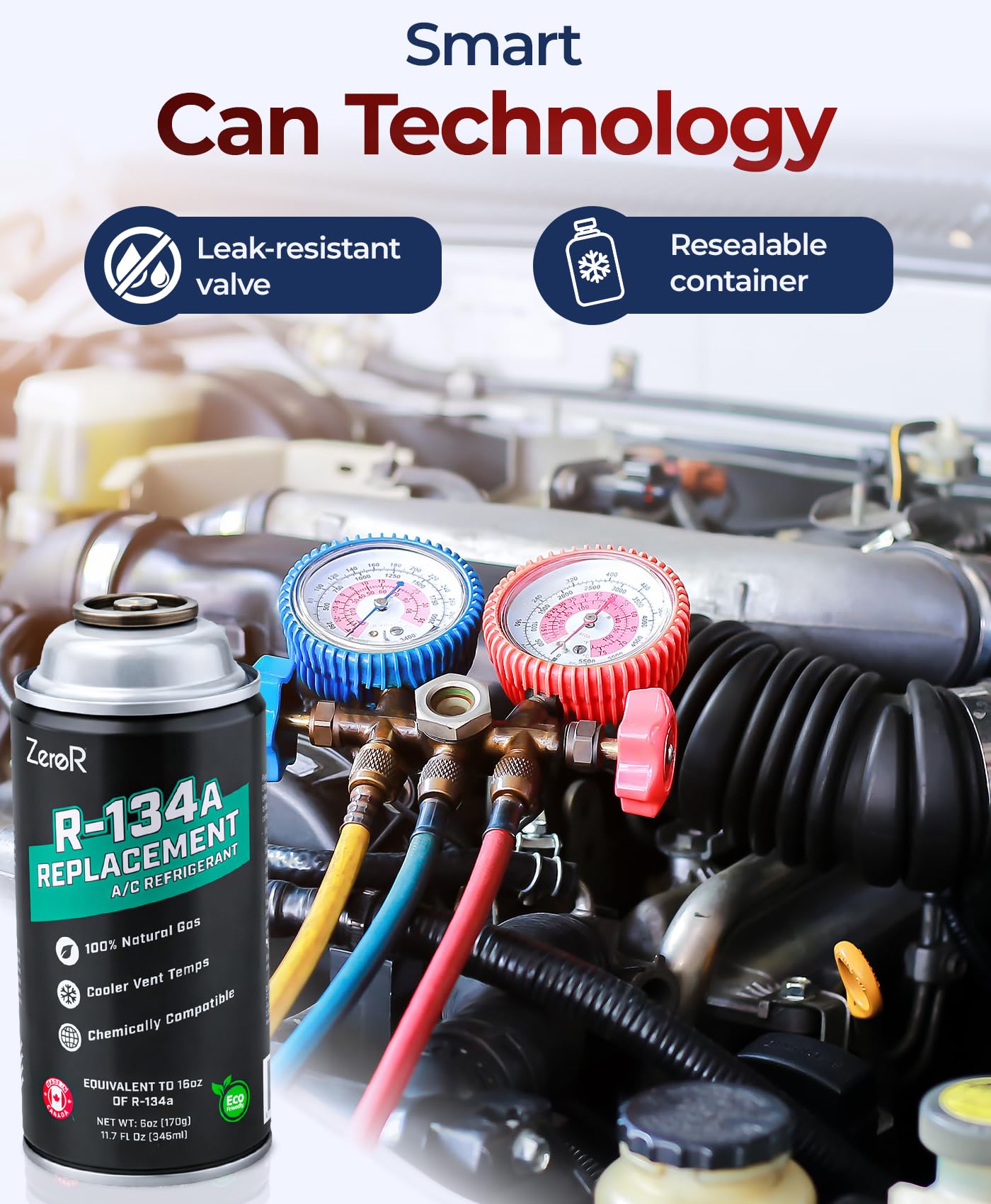 ZeroR AC Refrigerant Recharge Kit | R134a Replacement | Tool for Cans with SSV (6)