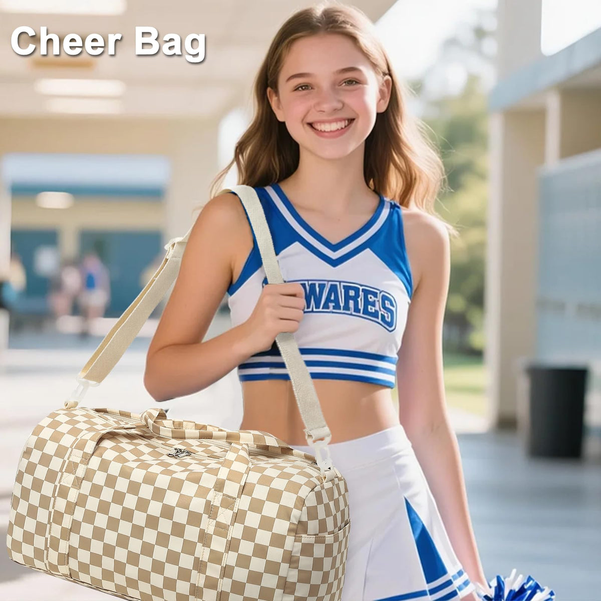 LEDAOU Duffle Bag Girls Kids Cute Dance Bag with Shoe Compartment Gym Bag with Wet Pocket Sports Overnight Travel Workout Bag (Checkered Brown-White)