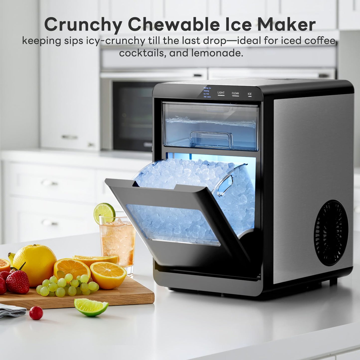 Countertop Nugget Ice Maker, Produces 44lbs Daily, Rapid 15-Min Sonic Ice Machine with Self-Cleaning, 1.8L Water Tank, Quiet Pebble Crushed Ice Maker for Kitchen, Office & RV