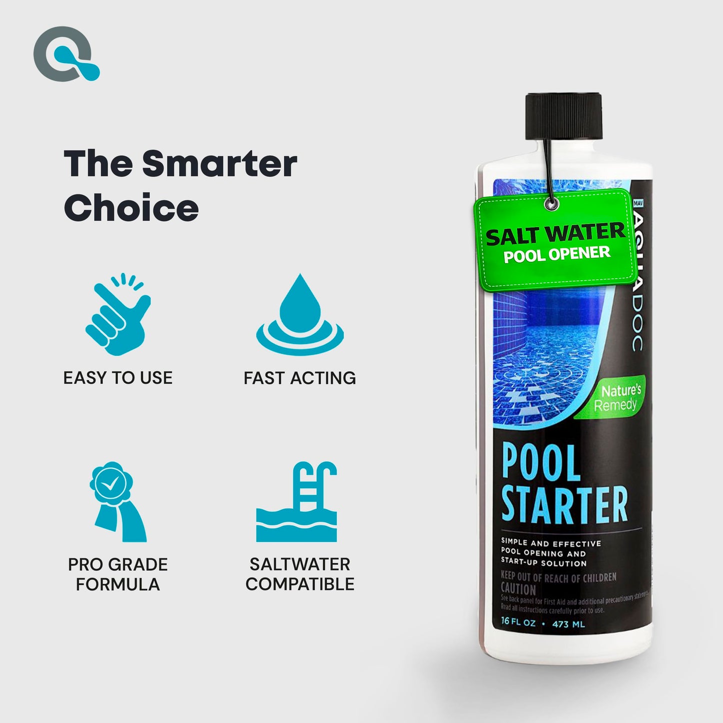 AquaDoc Saltwater Pool Starter Enzyme Treatment - 16 oz Treats up to 15,000 Gallons - Saltwater Pool Opening Chemical for Above Ground and Inground Pools - Made in USA