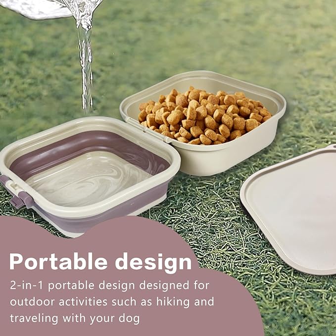 Collapsible Dog Water Bowl, Portable Dog Bowl for Traveling, 2-in-1 Pet Food and Water Feeder - Travel Dog Bowls with Lid for Walking, Traveling, Camping and Hiking