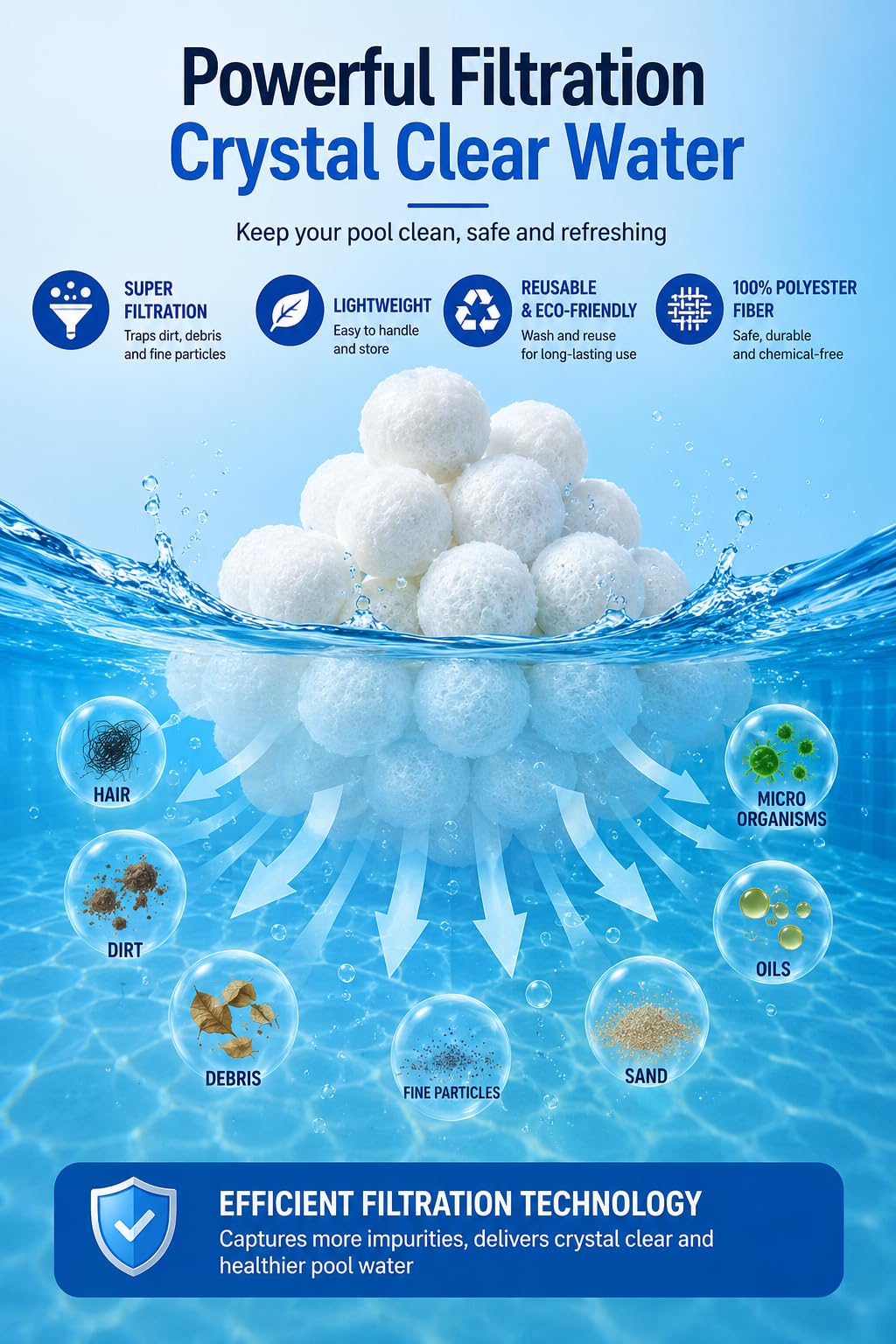 LYQC 1.5 lbs Pool Filter Balls Eco-Friendly Fiber Filter Media for Swimming Pool Sand Filters (Equals 25kg/50lbs Pool Filter Sand)