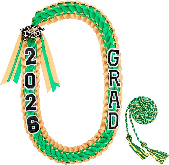 ALKB 2026 Graduation Lei Set - Two-Tone Braided Ribbon with Honor Cord, Unisex Graduation Gift for Graduates, Polyester