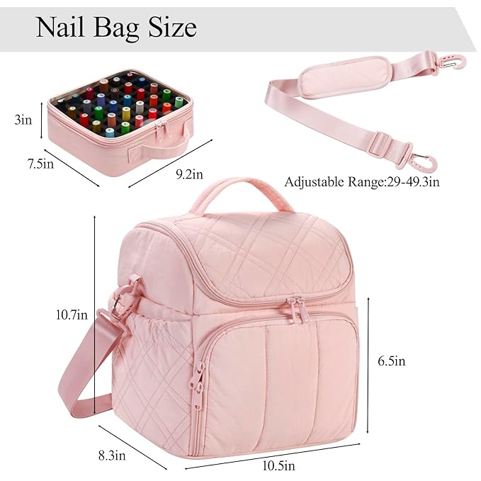 Nail Polish Organizer with 2 Detachable Cases Hold 60 Bottles & Nail Lamp, Portable Nail Organizers and Storage with Handle & Shoulder Strap, Travel Nail Bag for Manicure Tools
