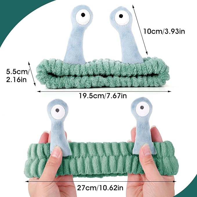 Face Wash Headband, Palm and Snail Spa Hair Bands Makeup Headbands Women Cartoon Cute Coral Fleece Elastic Headband Creative Hair Accessories for Washing Face Shower Sports (Blue and Green)
