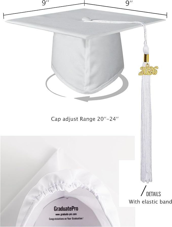 GraduatePro Matte Graduation Cap with 2026 Tassel for Adults High School and Bachelor Master 12 Colors