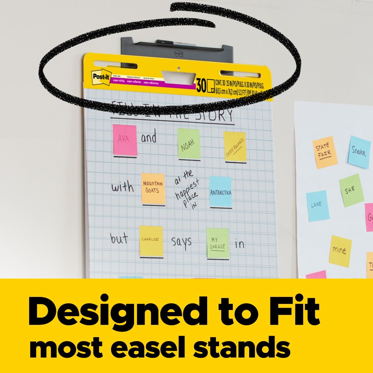 Post-it Super Sticky Easel Pad, 25 x 30 Inches, 30 Sheets Per Pad, 4 Pads, Large, White Grid, Premium Self Stick Flip Chart Paper, Super Sticking Power