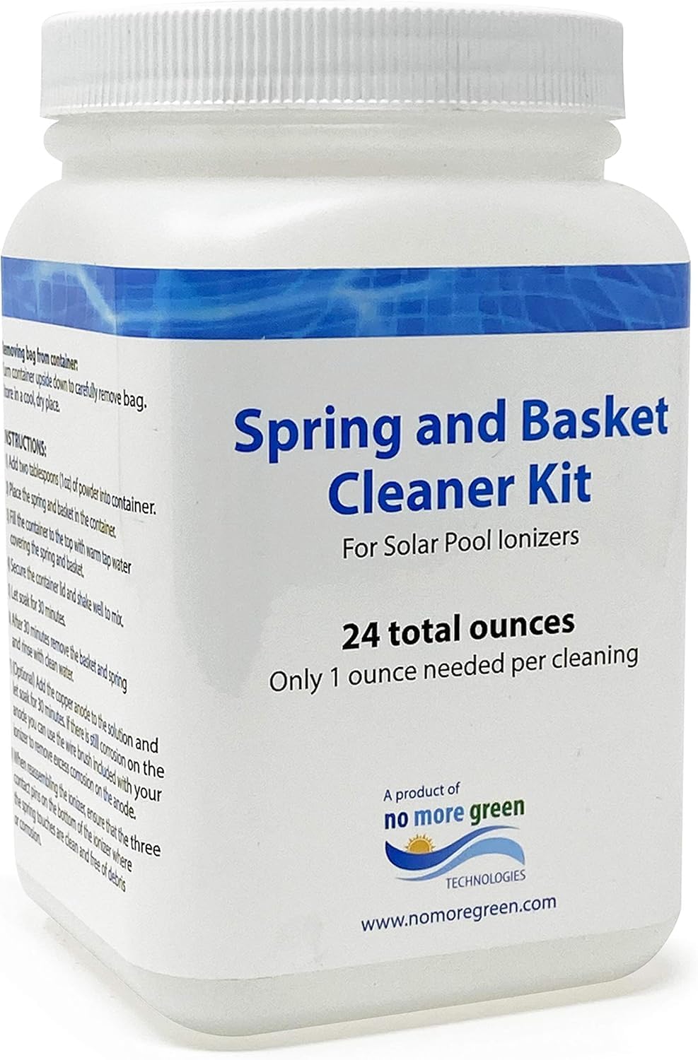 No More Green Technologies - Solar Pool Ionizer Cleaning Kit, Includes Spring and Basket Cleaner, Copper Ionizer for Pools, Easy Cleaner Kit Ionizer, Up to 24 Cleanings - Lifetime Replacement Warranty