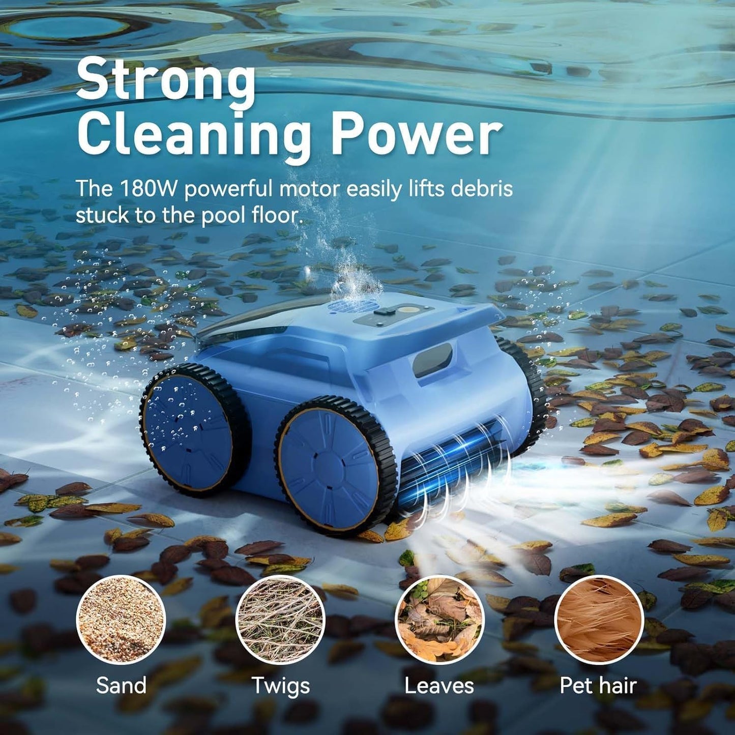 Pool Vacuum for Above Ground Pool, Max Up to 180 Mins, Self-Parking, LED Indicator, Wall&Waterline Cleaning Pool Vacuum for Inground Pools, Robotic Pool Cleaner for Pools up to 2000 Sq