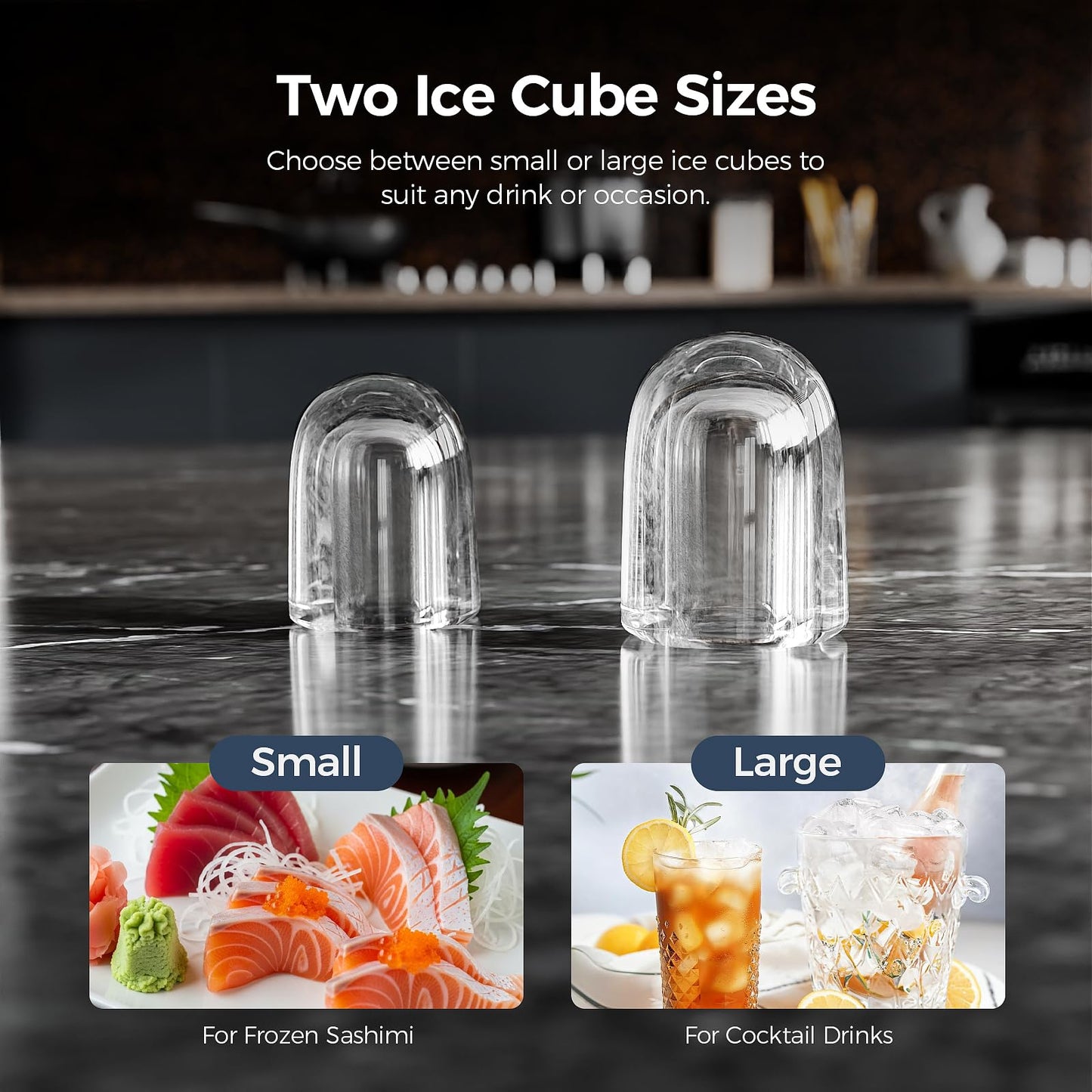 Countertop Ice Maker Machine – 8 Bullet Ice in 6 Mins, 26.5lbs/24Hrs Output – Self-Cleaning Portable Design with Selectable Ice Size & Touch Display for Home/Office/Bar