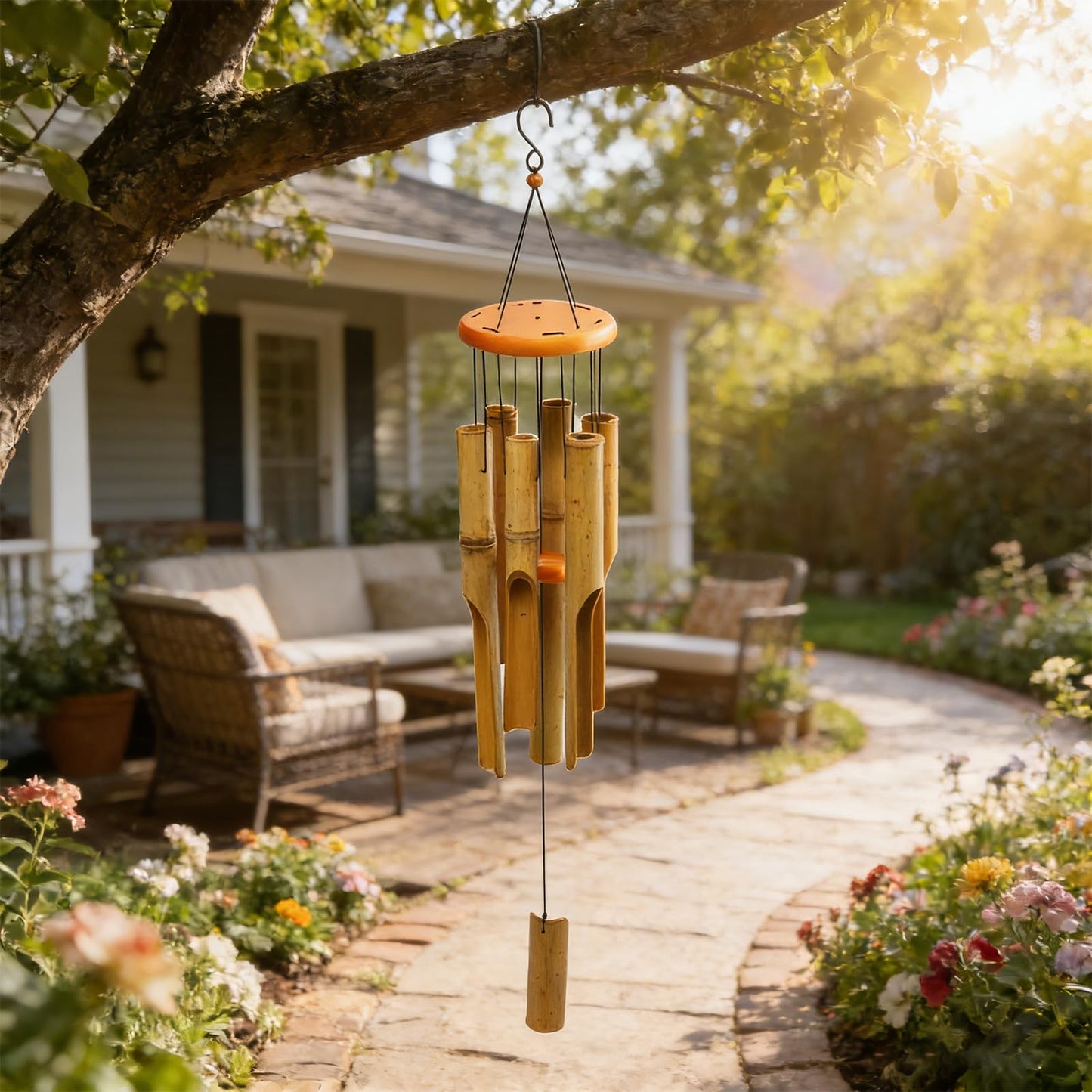 MUMTOP Bamboo Wind Chimes, Outdoor Wooden Wind Chime with Amazing Deep Tone for Garden, Patio, Home or Outdoor Decor