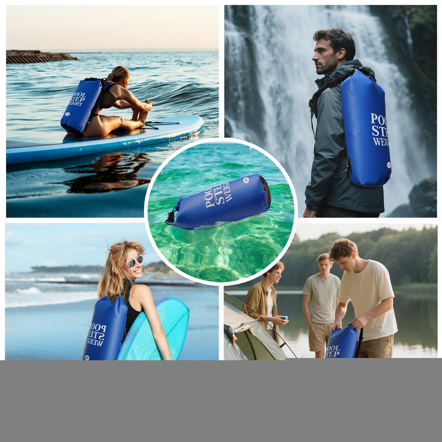 2Pcs Blue Pool Step Weights, 50LB PVC Waterproof Swimming Pool Ladder Weights Sand Bags Foldable Pool Stair Weights for In Ground and Above Ground Pools