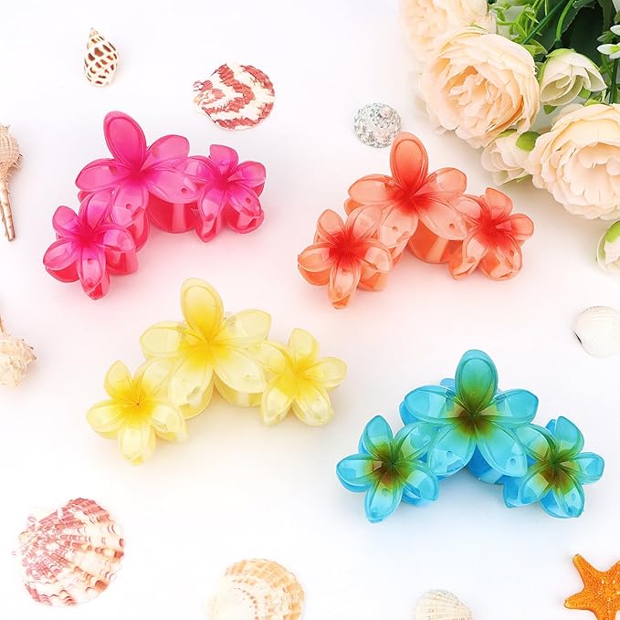 ANBALA 4PCS Hair Clips Flower Hair Clips Large Hawaii Flower Clip for Women Girls (Colorful)