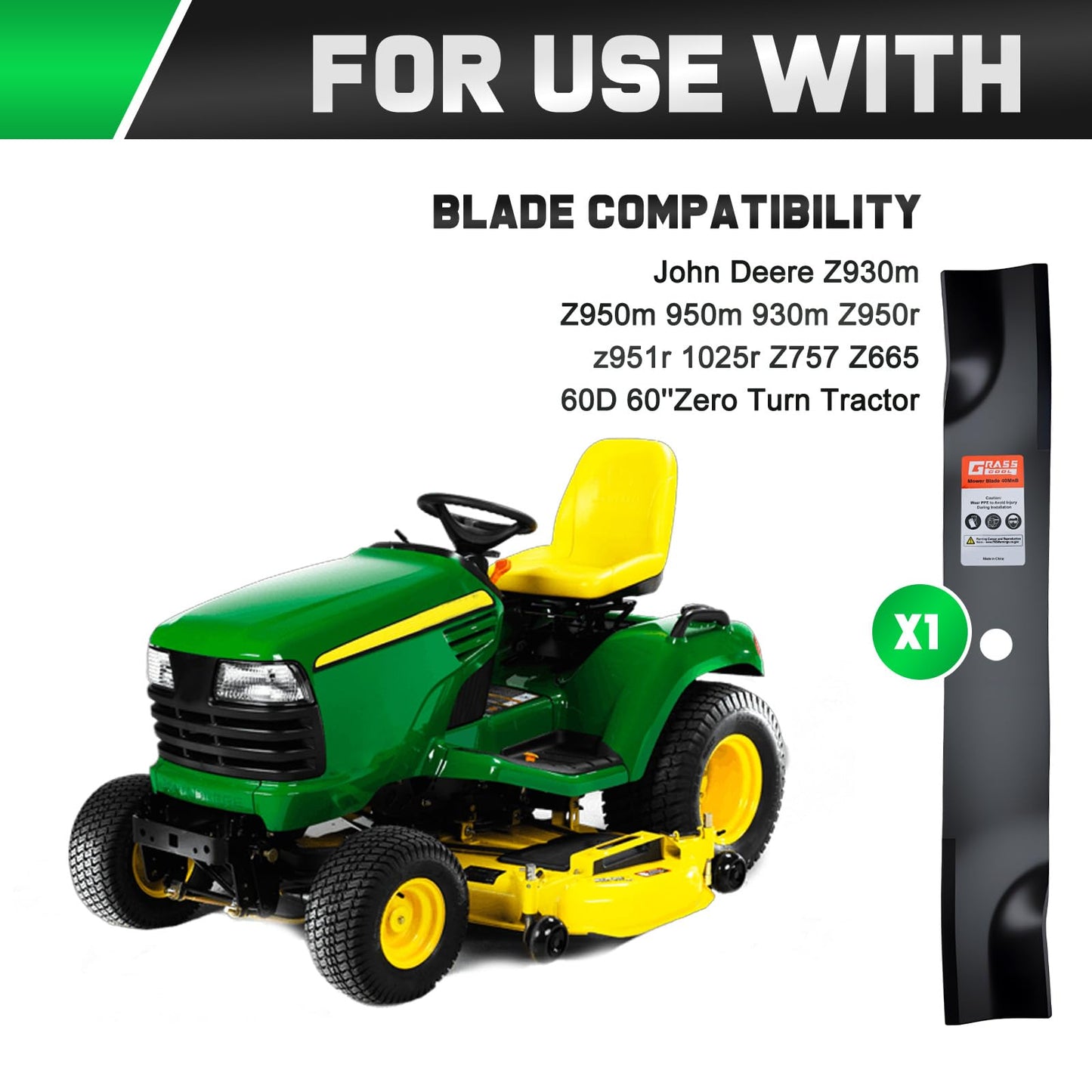 Grasscool TCU15881 Mower Blades Compatible with Z930m Z950m 950m 930m Z950r z951r 1025r Z757 Z665 60D 60''Zero Turn Tractor Replace for m128485 m163983