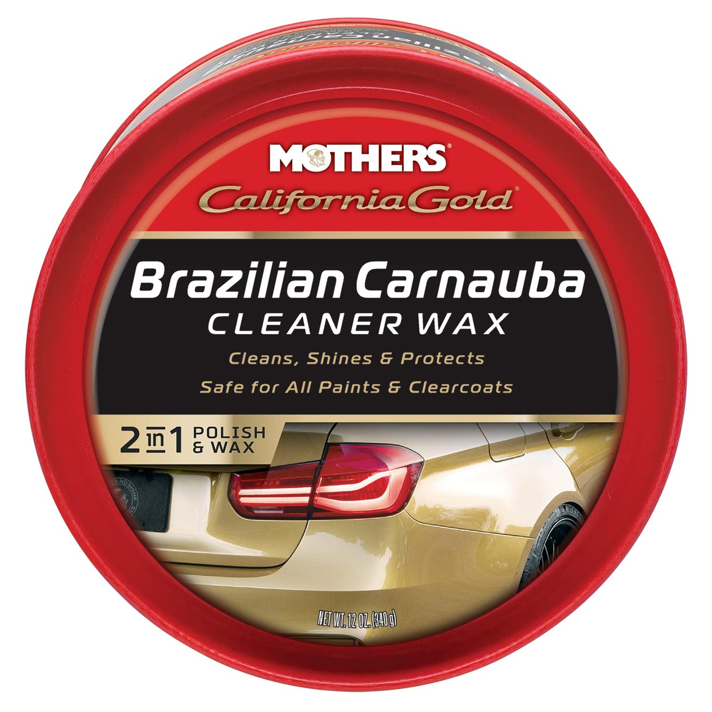 Mothers California Gold Brazilian Carnauba Cleaner Wax, 12 oz. Paste – Cleans & Waxes in One Step, Removes Oxidation & Swirls, Premium Carnauba Shine & Protection for All Paint Finishes (05500)