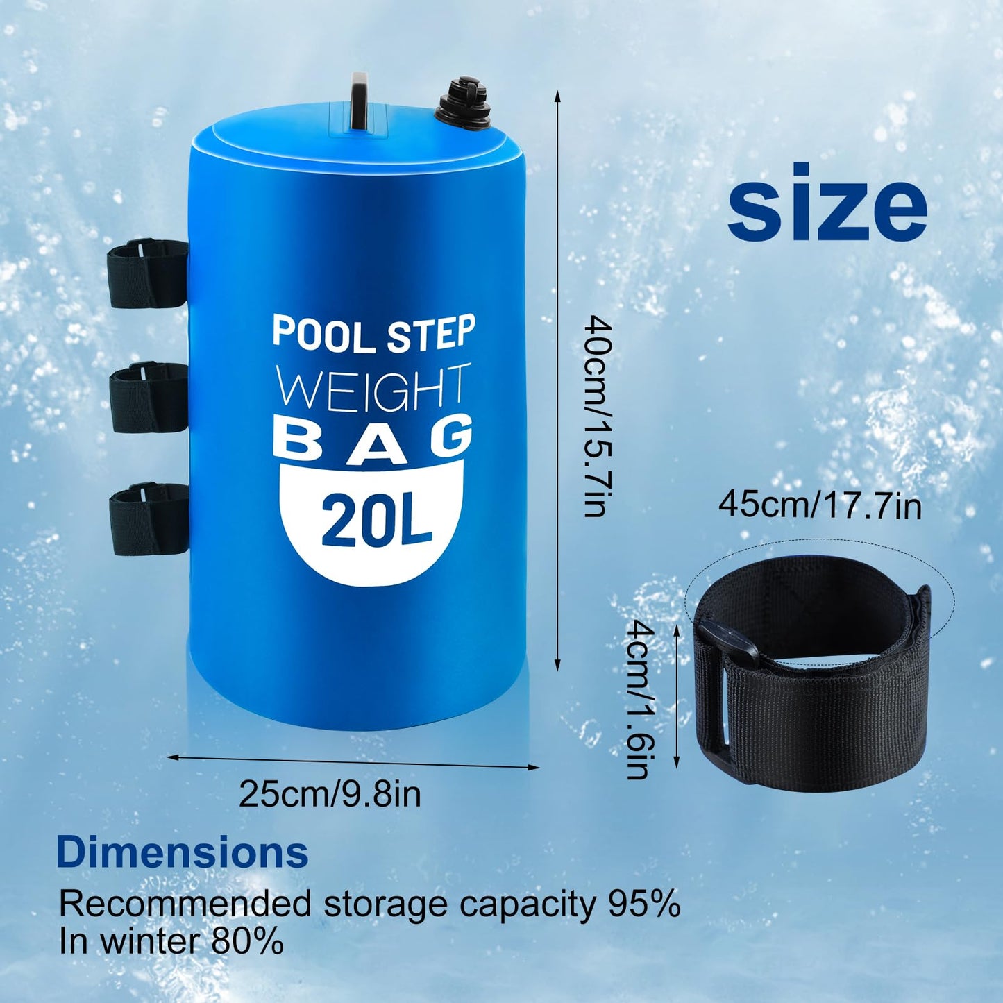 2PCS Pool Ladder Weights 20L/50lb Universal Pool Step Weights Sand Bag Waterproof 500D PVC Heavy Duty Swimming Pool Stair Weights for Above Ground and Inside Pool with 2 Handles and 1 Funnel Blue