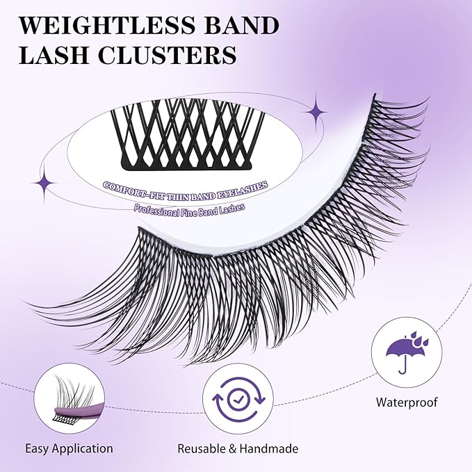 B&Q Wispy Lash Clusters Full B01,Eyelash Clusters 156PCS Comfortable band Cluster Eyelash Extensions,8-18mm Volume Individual Lashes Lightweight D Curl Lash Clusters Soft Eyelashes Natural Look(B01)