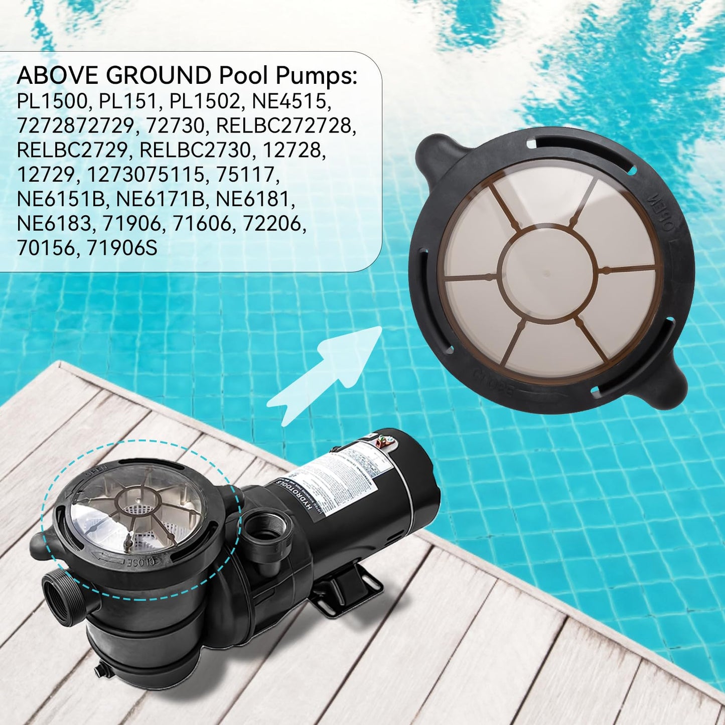 AOIT PL1585 Pool Pump Lid Basket Cover Replacement for Harris 72729 72730, Compatible with Doheny Above Ground Pool Pump 72728, PL1600 PL1601 HydroTools Fit for 0.75 hp 1 hp 1.5 hp with O-Ring