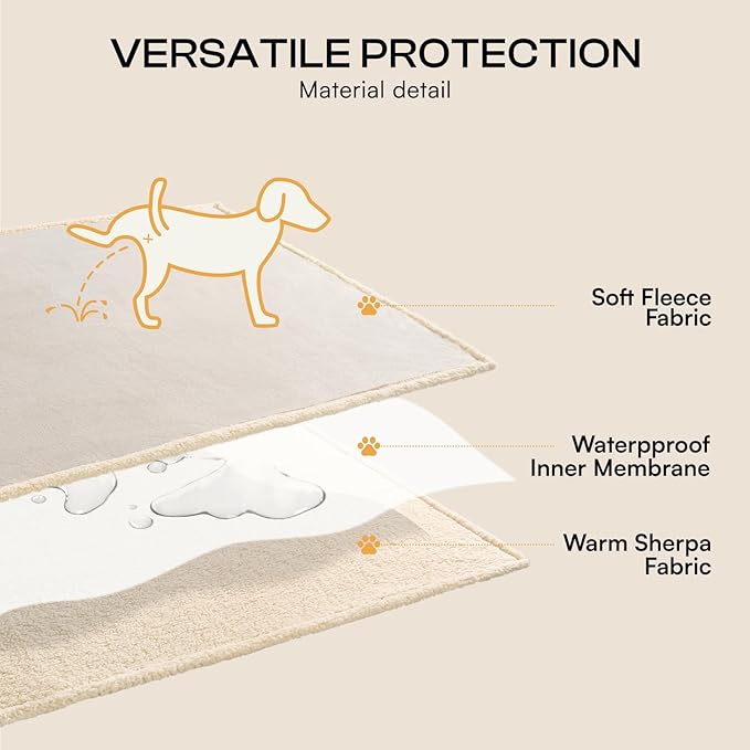 Waterproof Pet Blanket, Liquid Pee Proof Dog Blanket for Sofa Bed Couch, Reversible Sherpa Fleece Furniture Protector Cover for Small Medium Large Dogs Cats, Grey Beige Large（65" x 57"）