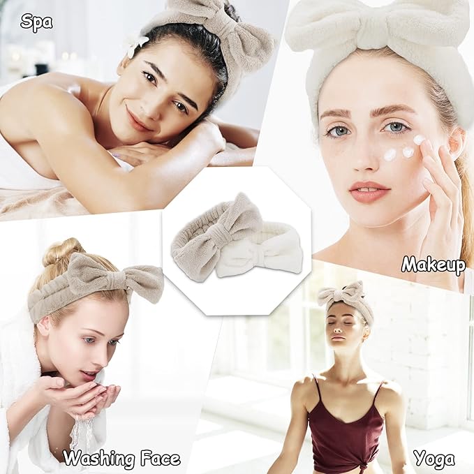 Casoty 6PCS Spa Headband and Wristbands Set,Soft Microfiber Makeup Headband with Bow & Absorbent Wrist Bands,Skincare Hair bands for Women Girls Face Washing Yoga Makeup Self-Care Gifts Ã¯Â»Â¿