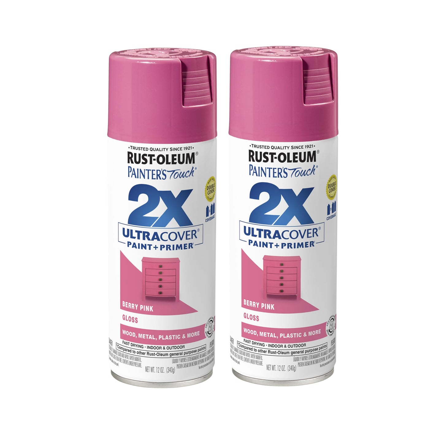 Rust-Oleum 334025-2PK Painter's Touch 2X Ultra Cover Spray Paint, 12 oz, Gloss Berry Pink, 2 Pack