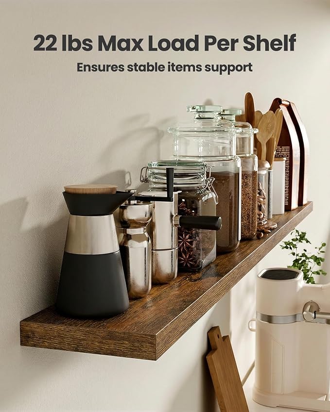 AMADA HOMEFURNISHING 23.6" L Floating Shelves, Wall Shelves Set of 3 for Bathroom/Living Room/Bedroom/Kitchen, Floating Shelves for Wall Decor with Invisible Brackets - AMFS44V, Rustic Brown