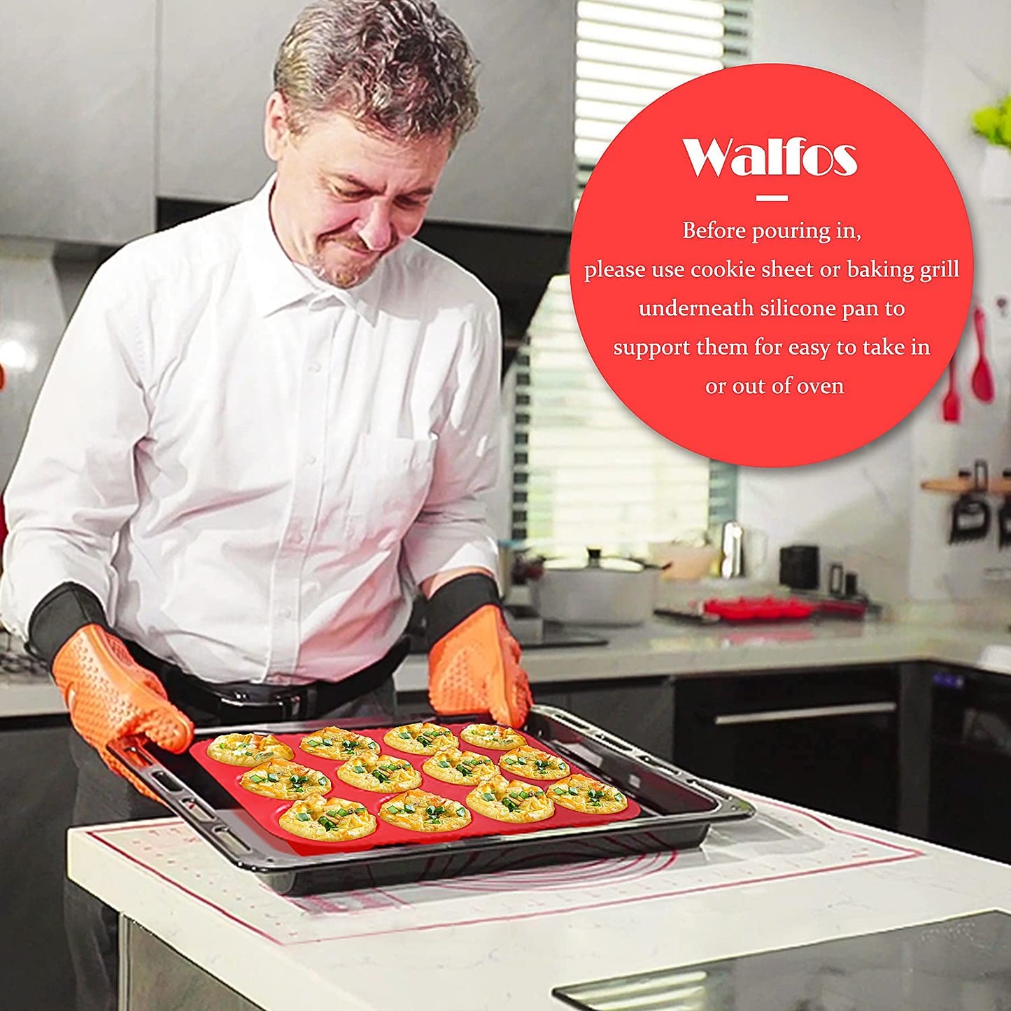 Walfos Silicone Muffin Pan Set - Regular 12 Cups Silicone Muffin Pan and Mini 24 Cups Cupcake Pan - BPA Free and Dishwasher Safe, Great for Making Muffin Cakes, Tart, Bread