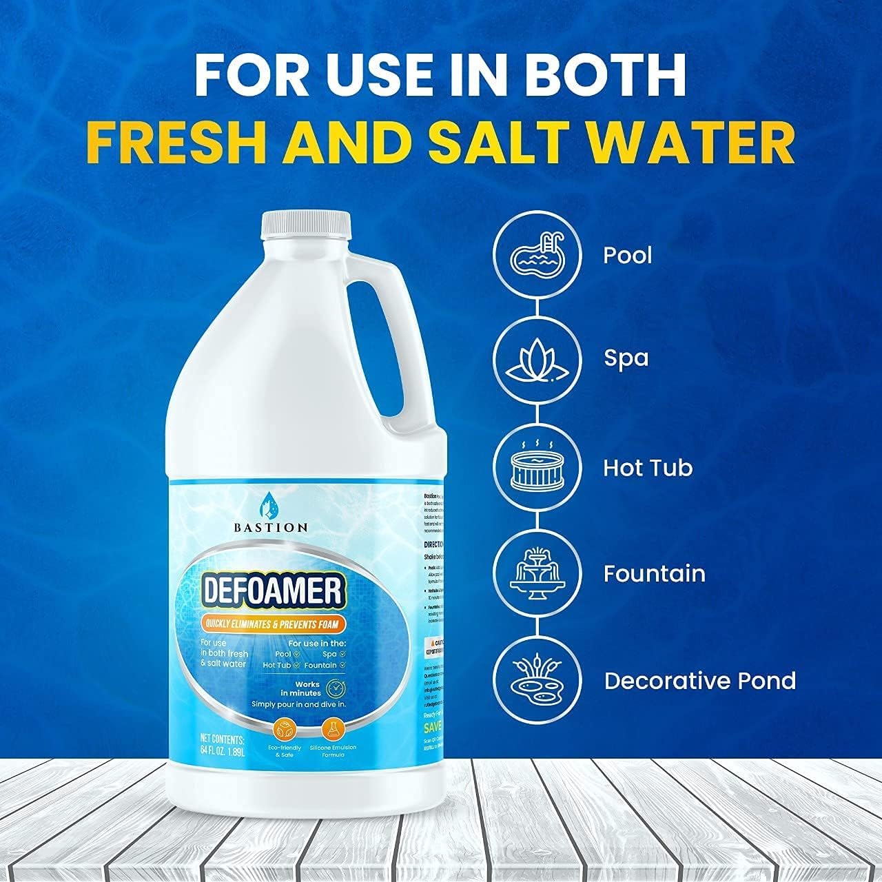 Hot Tub Defoamer - Pool, Fountain, & Spa - Antifoam Concentrate - Silicone Emulsion - Quickly Removes & Prevents Foam in Water - Eco Friendly & Safe Formula - Case of 6 X 1/2 Gallon (384oz)