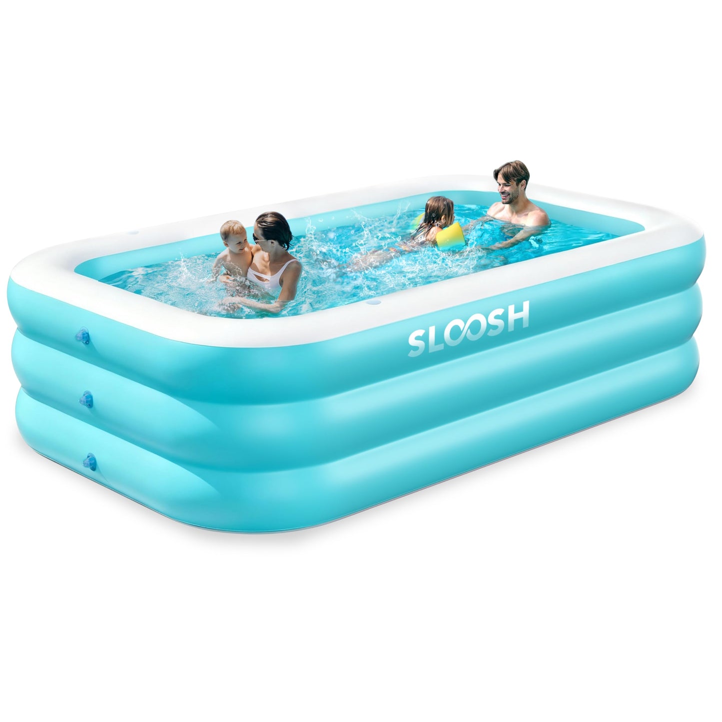 SLOOSH Inflatable Pool for Adults with Seats, 120" x 72" x 22" Full-Sized Blow Up Durable Thickened Above Ground Family Pool, Large Swimming Pools for Backyard Garden Lawn Summer Water Party, Cyan