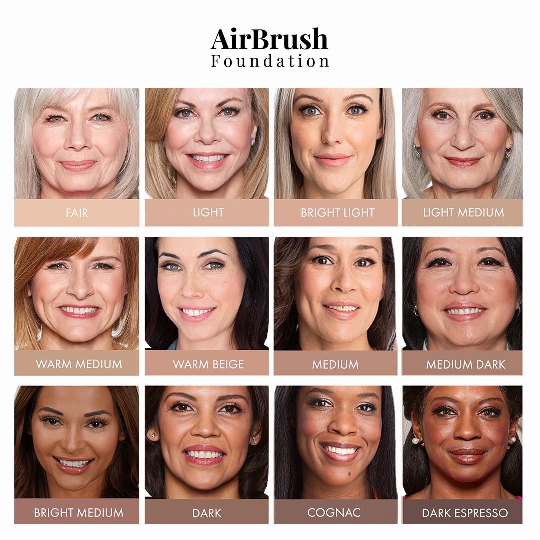 MagicMinerals AirBrush Foundation by Jerome Alexander – 2pc Set with Airbrush Foundation and Kabuki Brush - Spray Makeup with Anti-aging Ingredients for Smooth Radiant Skin - Dark
